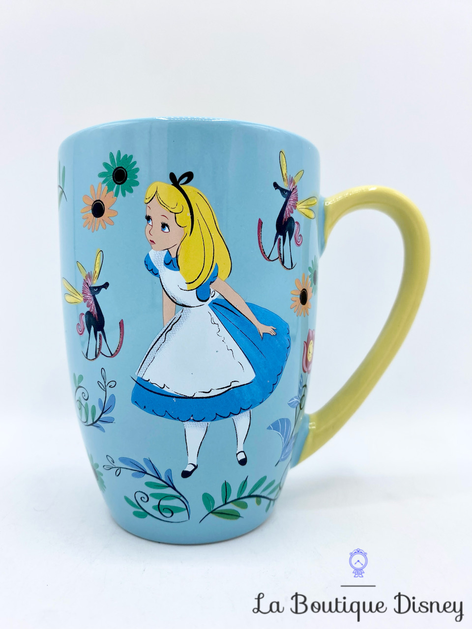 Tasse Alice au Pays des Merveilles Disney Store mug bleu dessins fleurs