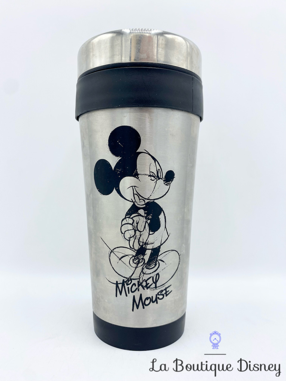 Thermos Mickey Mouse argenté Disneyland Paris Disney mug voyage dessin