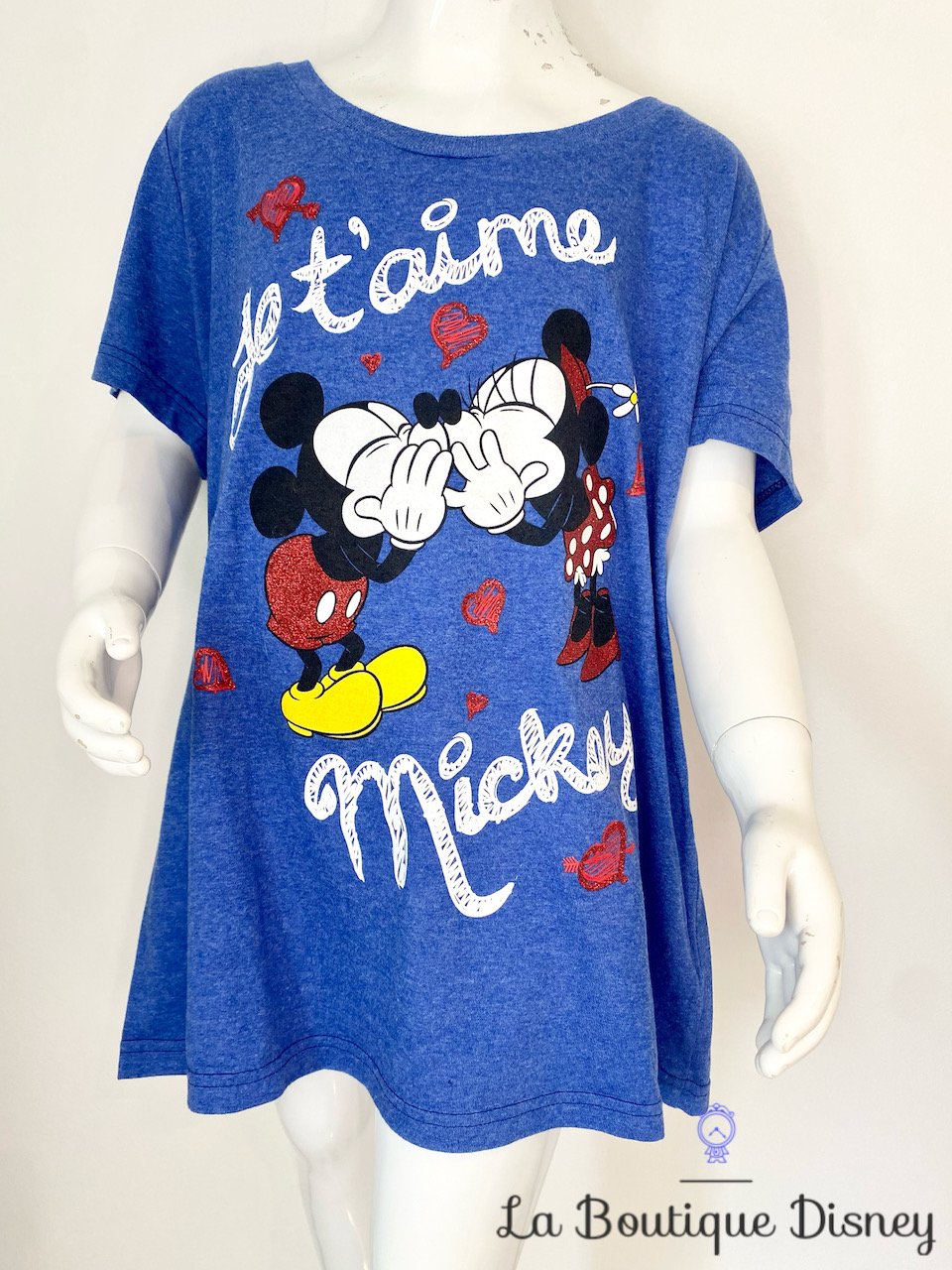 Tee shirt Mickey Minnie bisous Disney Store taille XL bleu Je t\'aime Mickey
