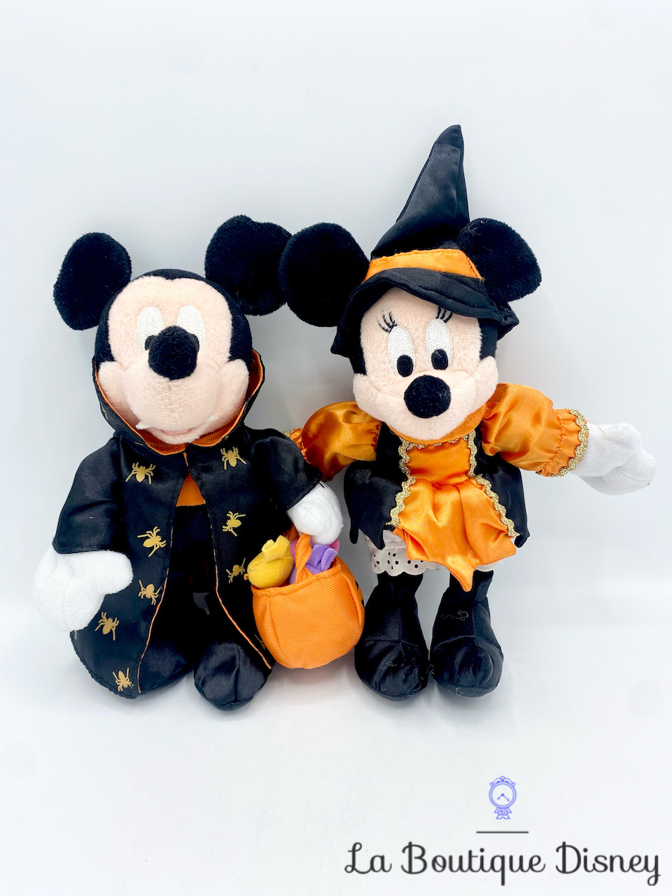 Peluches Couple Mickey Minnie Halloween Disneyland Paris noir orange  vampire sorcière 25 cm