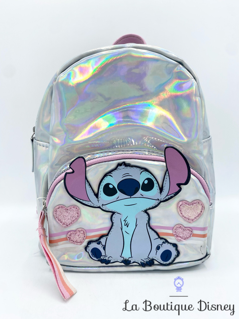 Sac à dos Stitch Disney Primark argenté brillant rose coeur