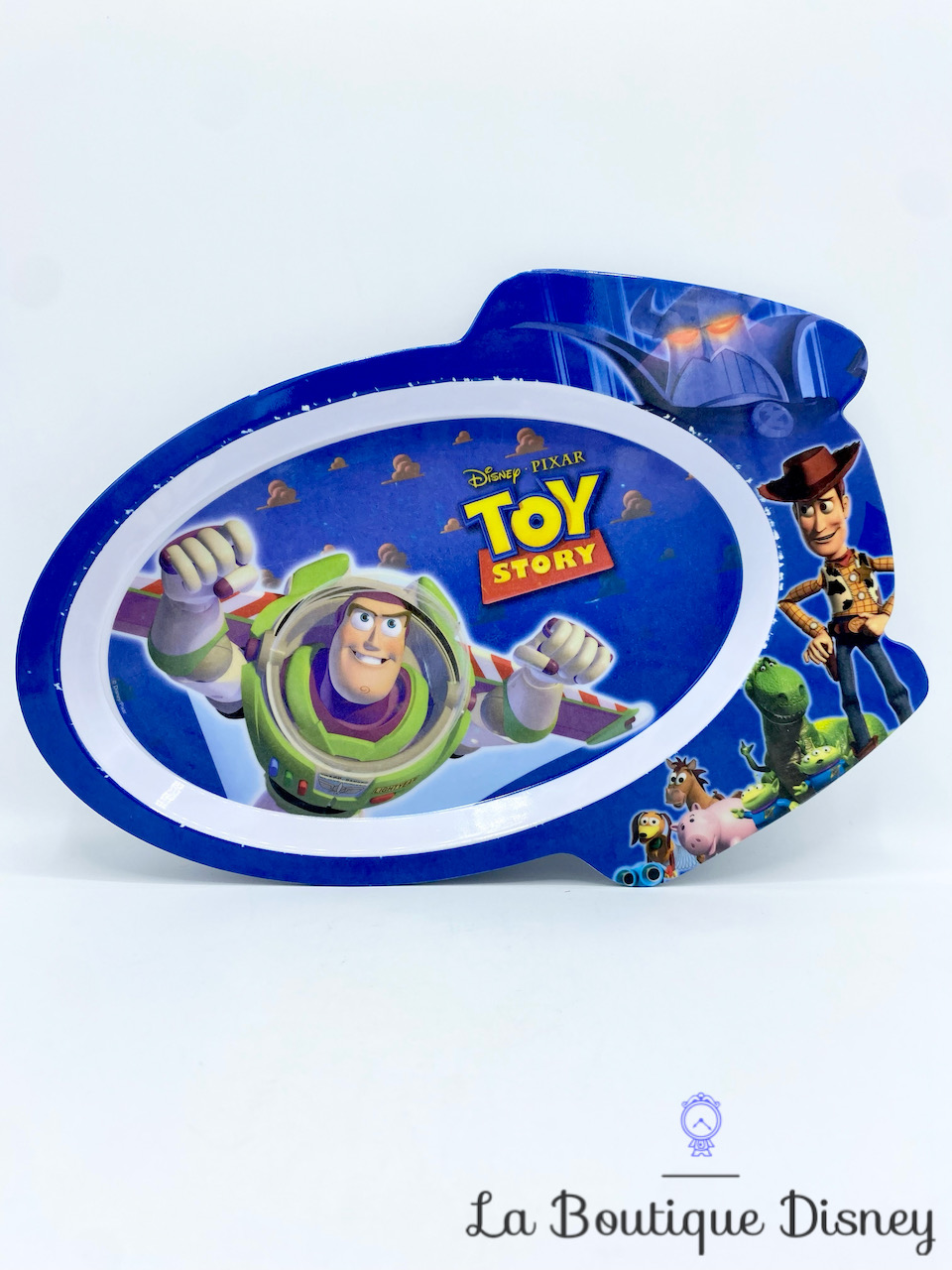 Assiette Fusée Buzz l\'éclair Woody Toy Story Disneyland Paris Disney plastique bleu ovale