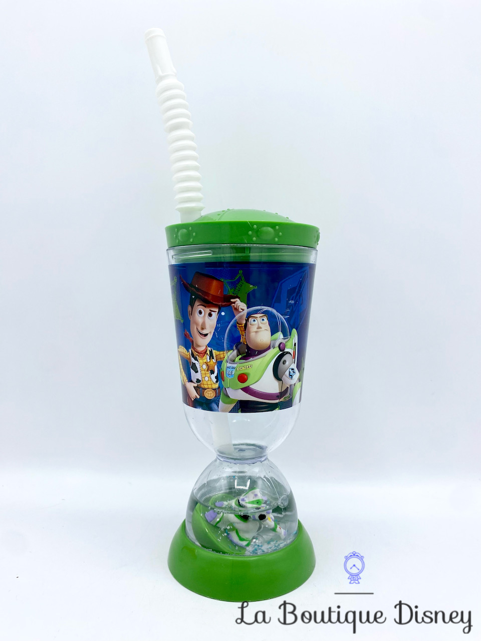 Gobelet paille Toy Story Disney Store verre plastique vert Buzz Woody Rex