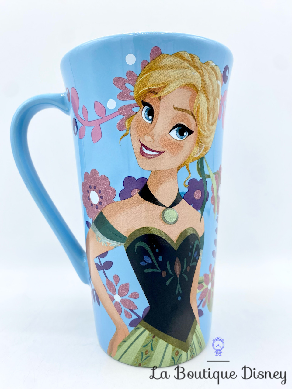 Tasse Anna La reine des neiges Disney Store mug bleu fleurs haut