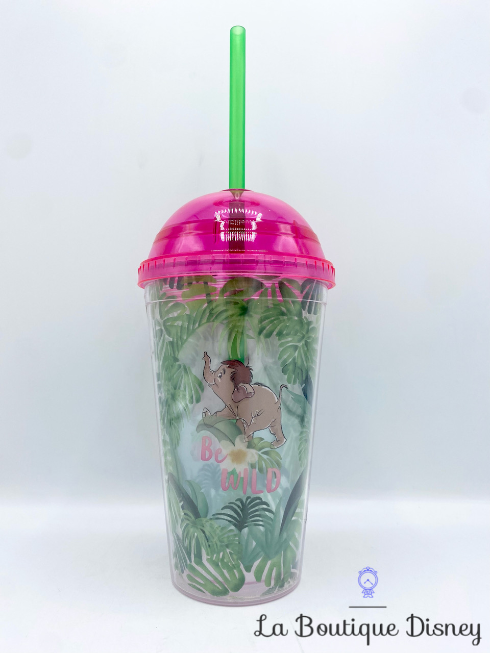 Gobelet paille Junior Éléphant Le livre de la jungle Disney verre plastique Be wild vert rose