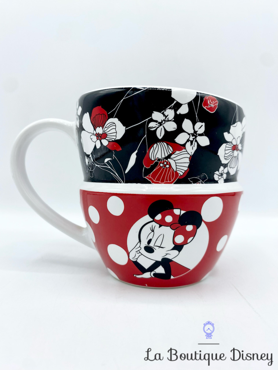 Tasse Minnie Parisienne Disneyland Paris Disney mug empilé fleurs blanc noir rouge