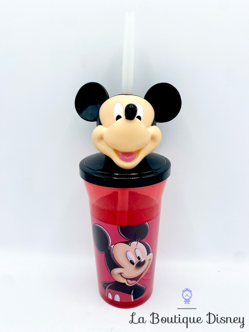 Gobelet Paille Mickey Mouse Portrait Disneyland Paris Disney verre plastique rouge relief 3D