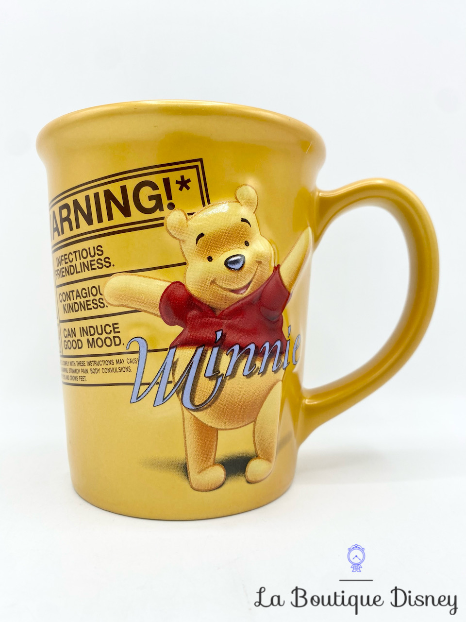 Tasse Winnie l\'ourson Warning Disneyland Paris mug Disney jaune orange relief 3D