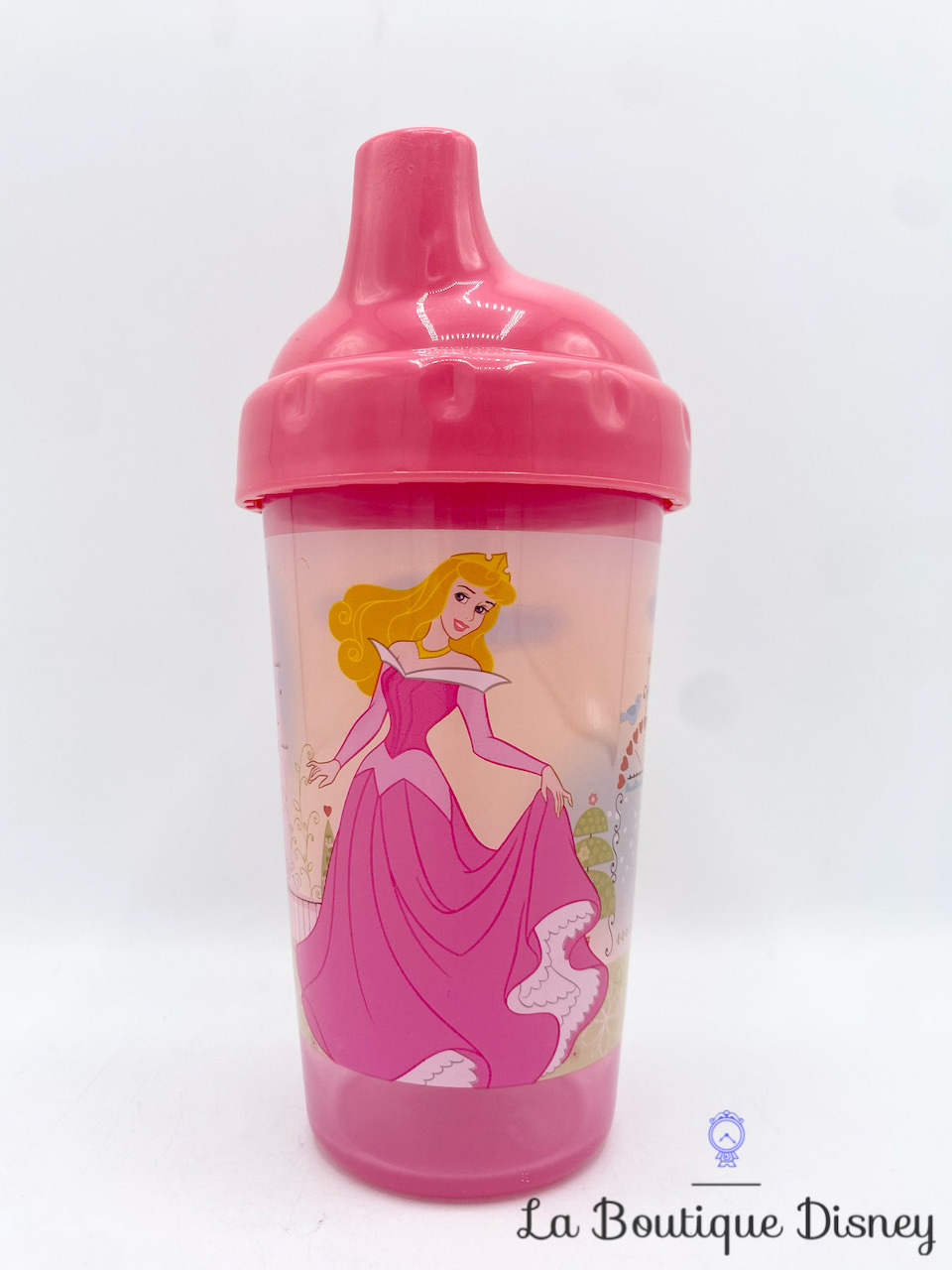 Gourde Apprentissage Aurore Blanche neige Disney gobelet plastique couvercle princesses rose