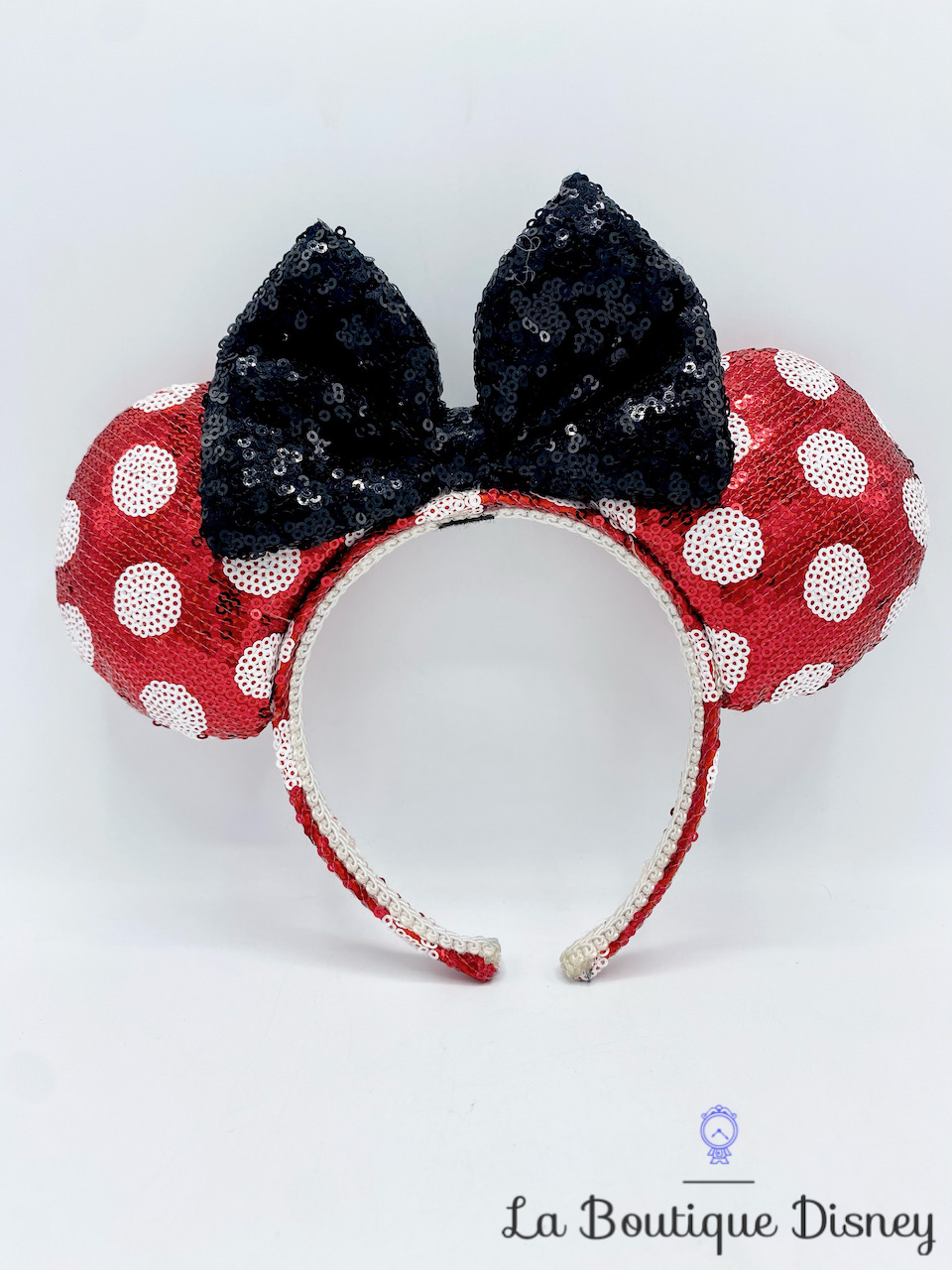 Serre tête Oreilles Minnie Mouse sequins Disney pois rouge strass taille enfant