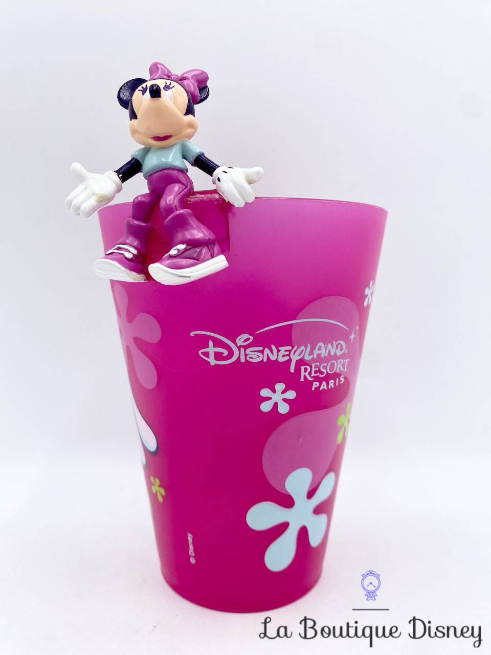 Gobelet Minnie Mouse figurine Disneyland Paris Disney verre plastique rose  fleurs