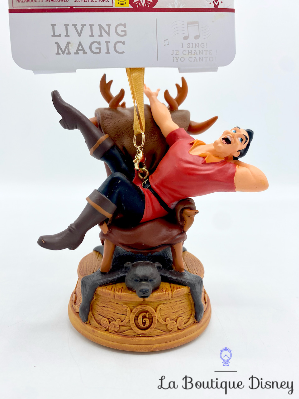 Ornement Noël Sketchbook Gaston La belle et la bête musical Disney Store Living Magic boule suspension