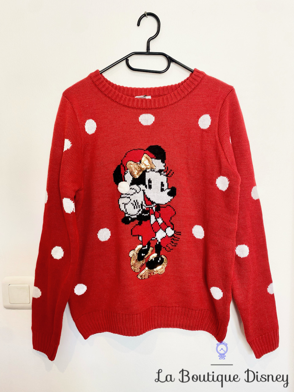 Pull Noël Minnie Mouse Disney Cache Cache taille M rouge pois