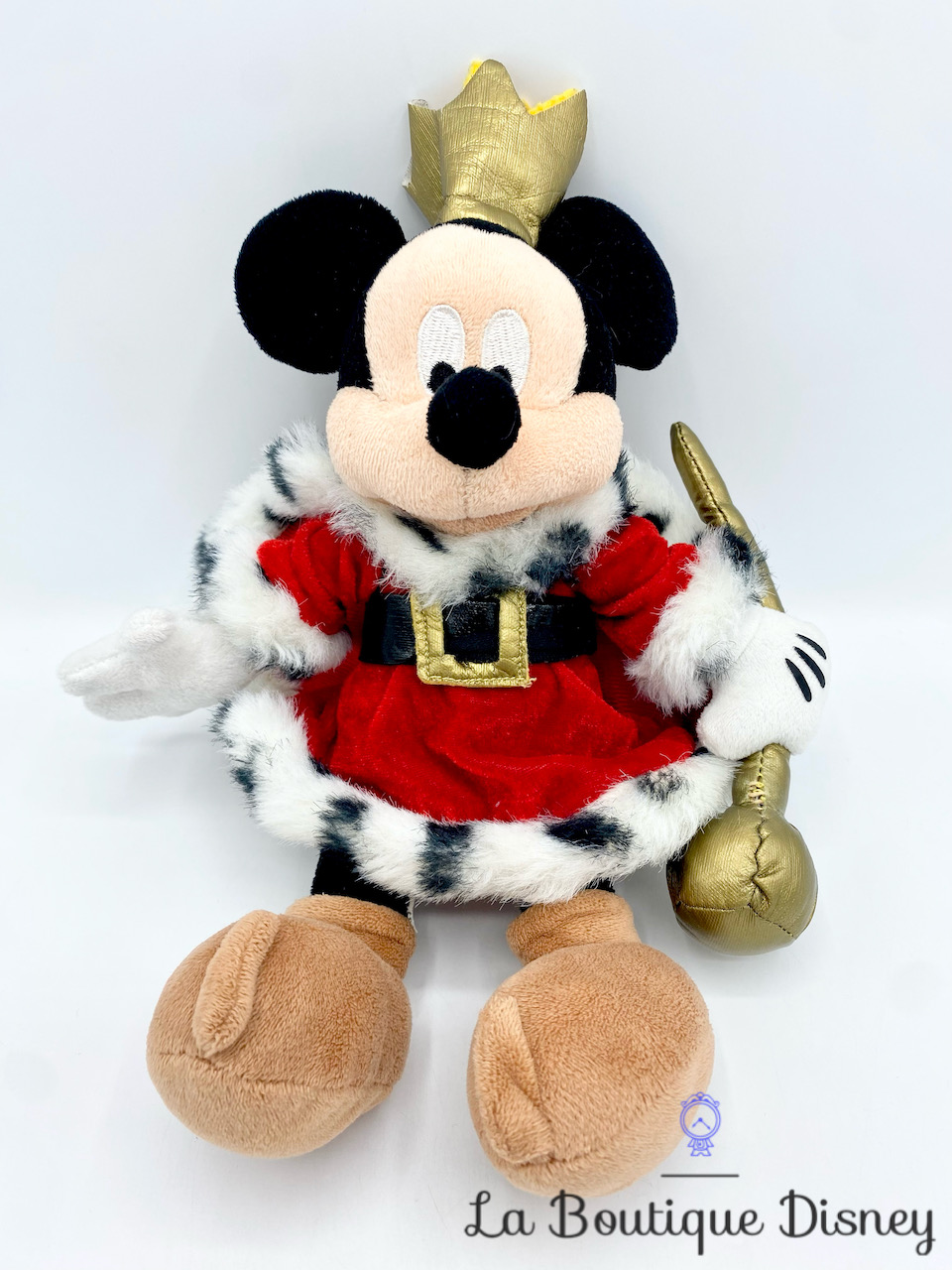 Peluche Mickey Mouse Roi Disneyland Paris Disney rouge manteau couronne sceptre 30 cm
