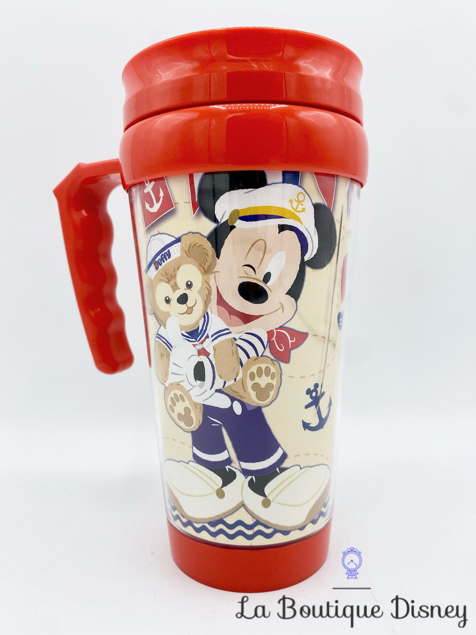 Thermos Mickey Duffy Disneyland Paris mug voyage Disney marin ancre rouge bleu