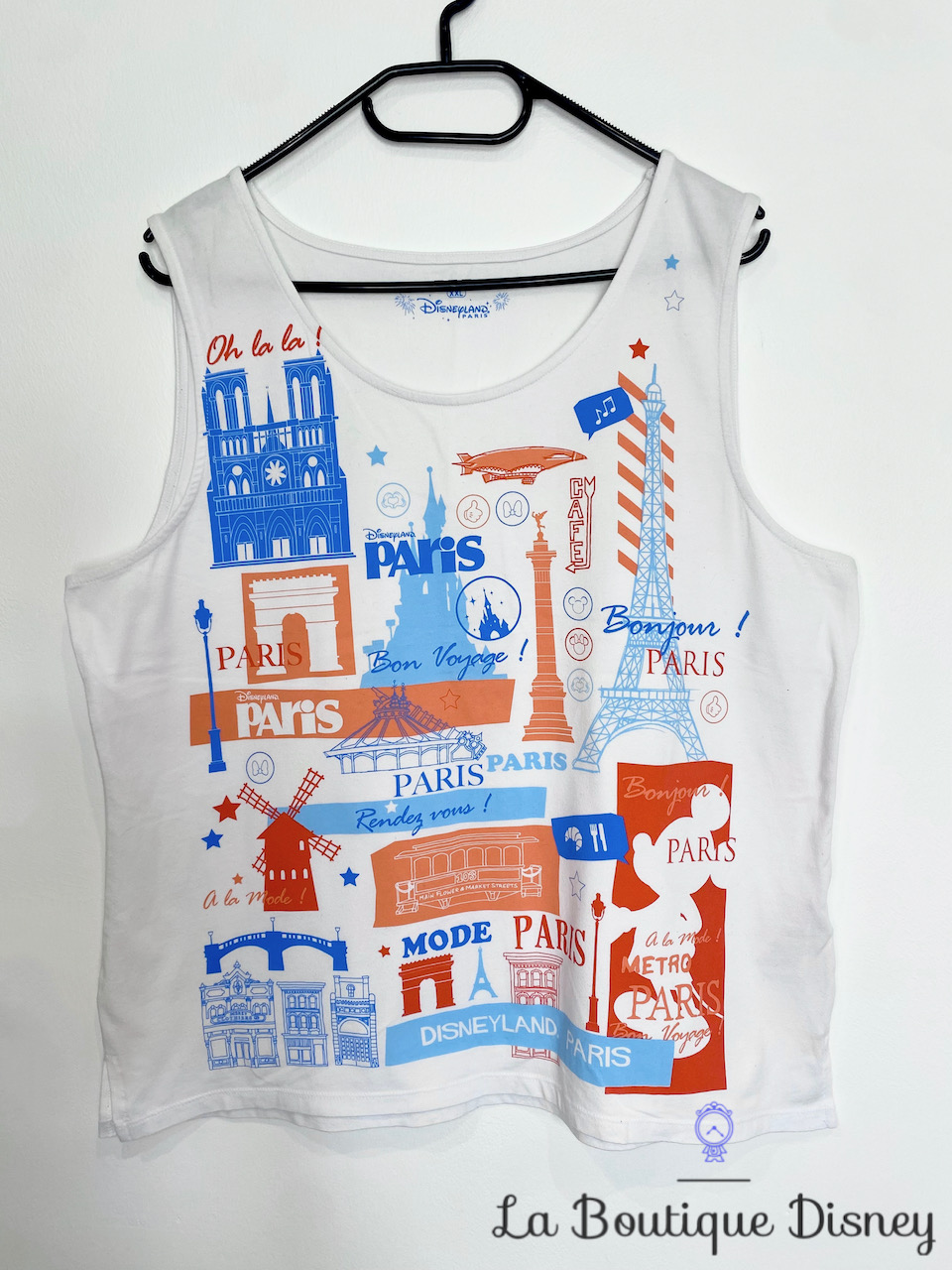 Tee shirt débardeur Monuments Ville Paris Disneyland Disney taille XXL bleu blanc rouge