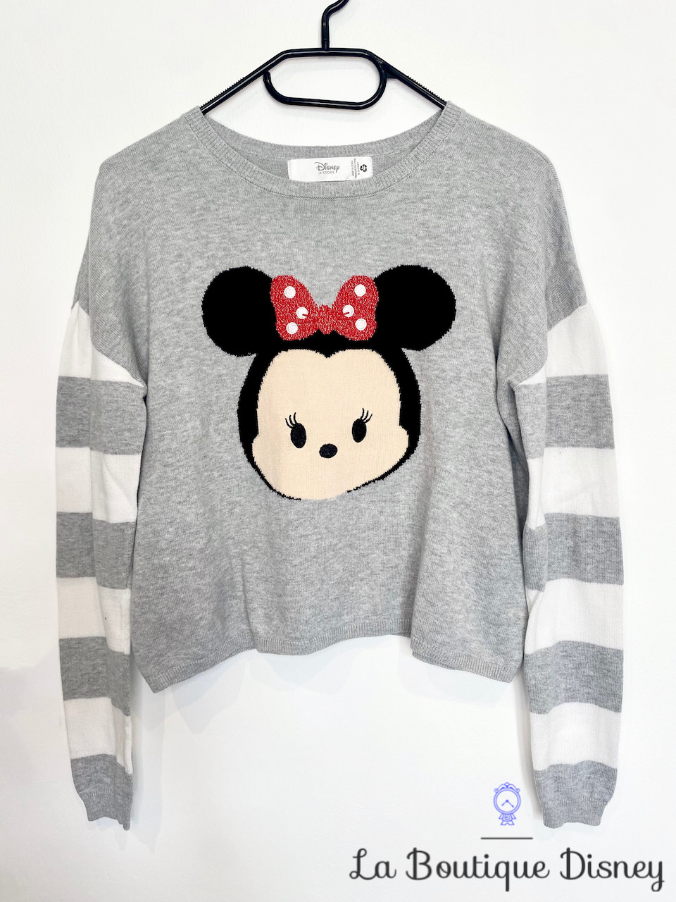 Pull cropped Minnie Mouse Tsum Tsum Disney Store taille S gris rayures