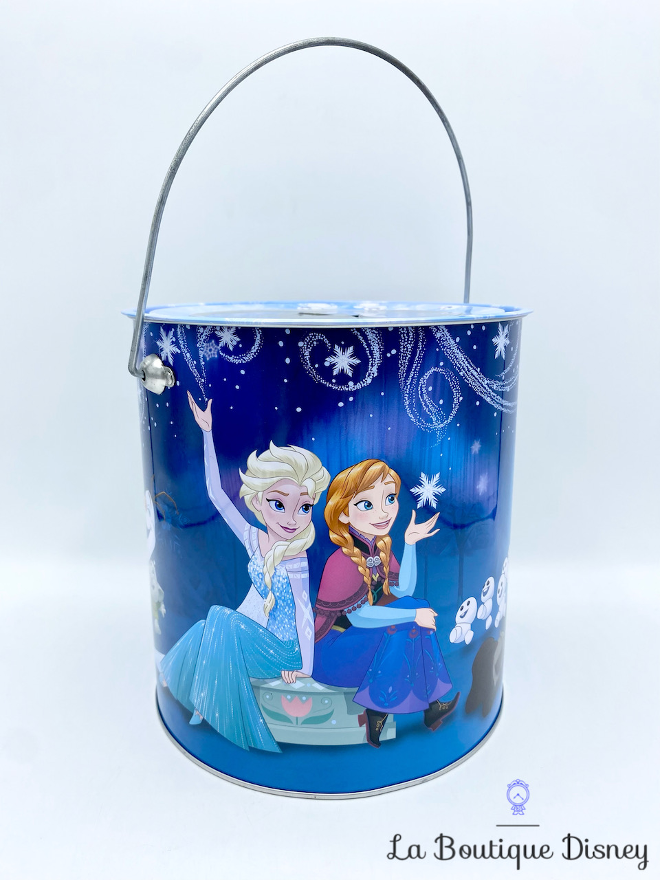 Tirelire La reine des neiges Disney Frozen boite métal seau bleu
