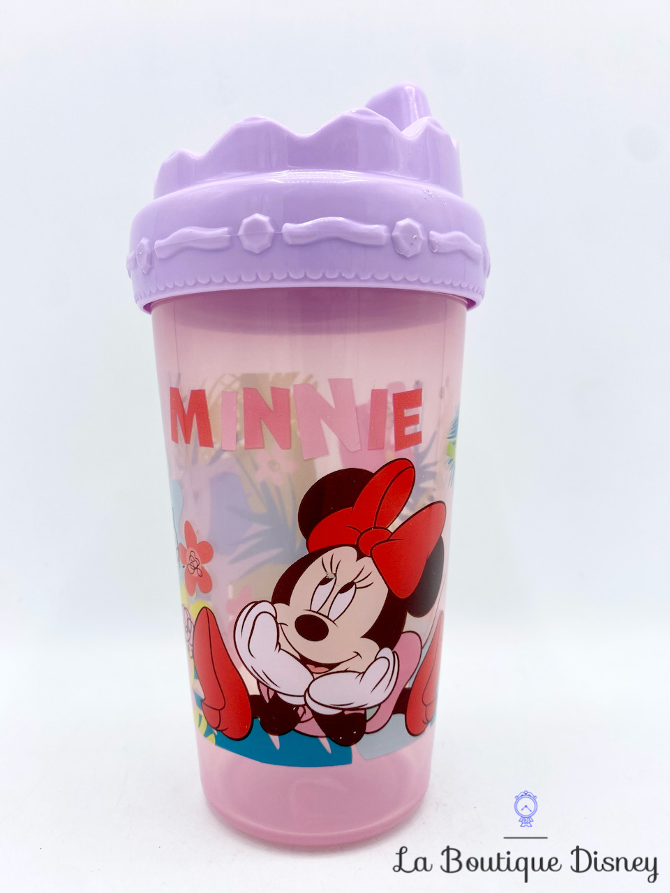 Gourde Apprentissage Minnie Mouse Disney gobelet plastique couvercle animaux violet