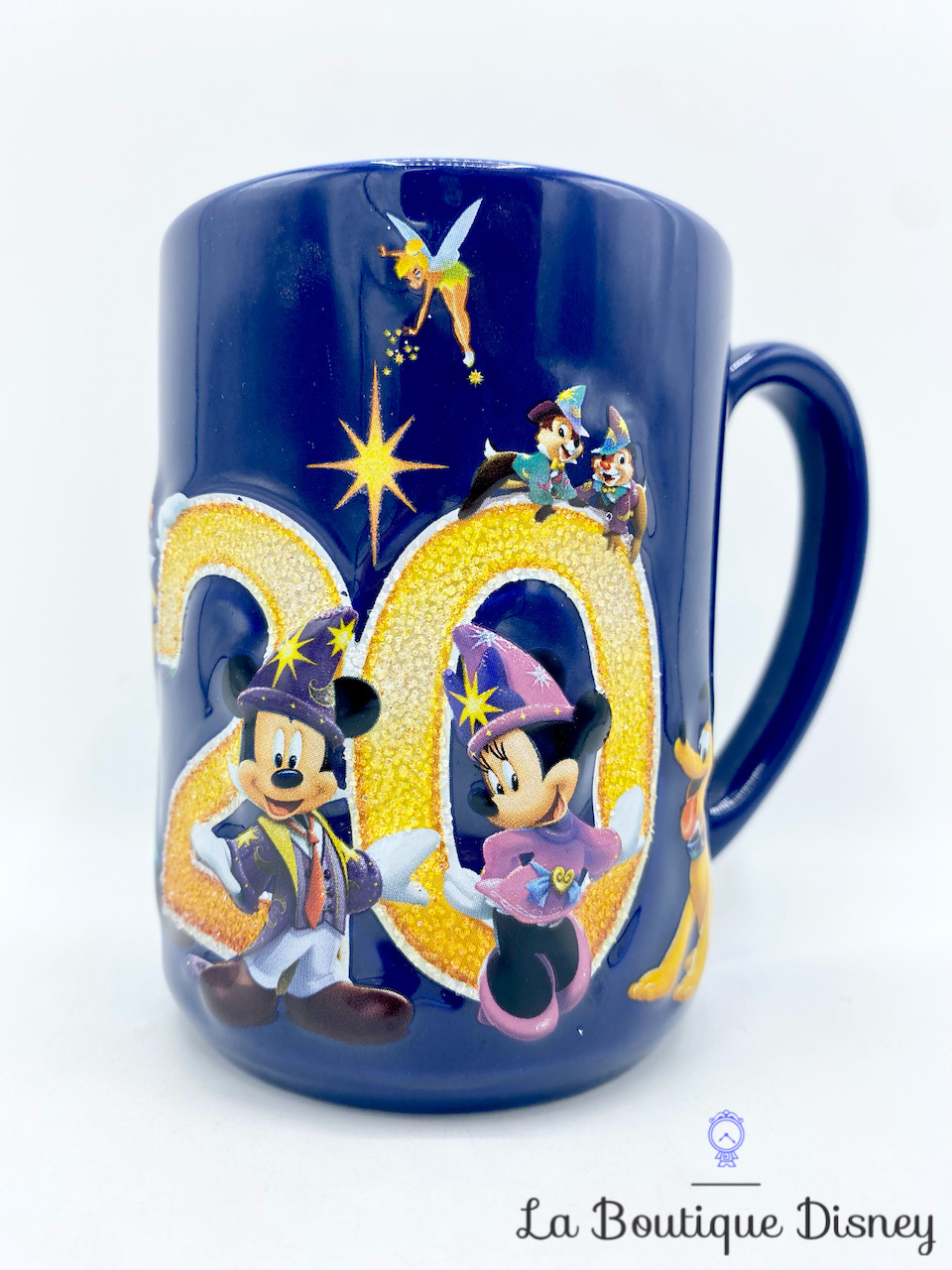 Tasse Mickey Minnie 20 ème anniversaire Disneyland Paris 20 ans mug Disney bleu paillettes