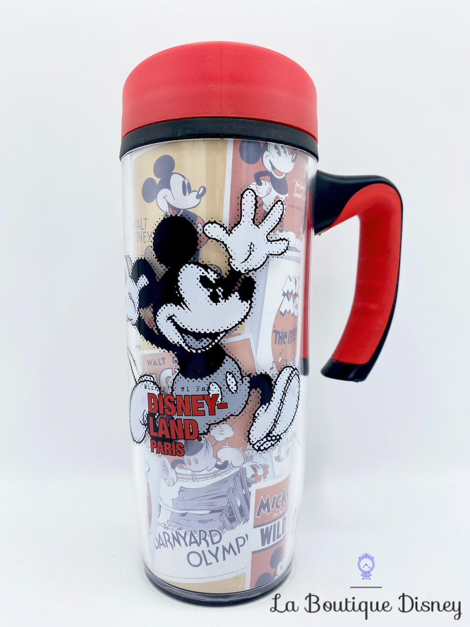 Thermos Mickey Oh Boy Mouse Party VIP Disneyland Paris mug voyage Disney plastique rouge