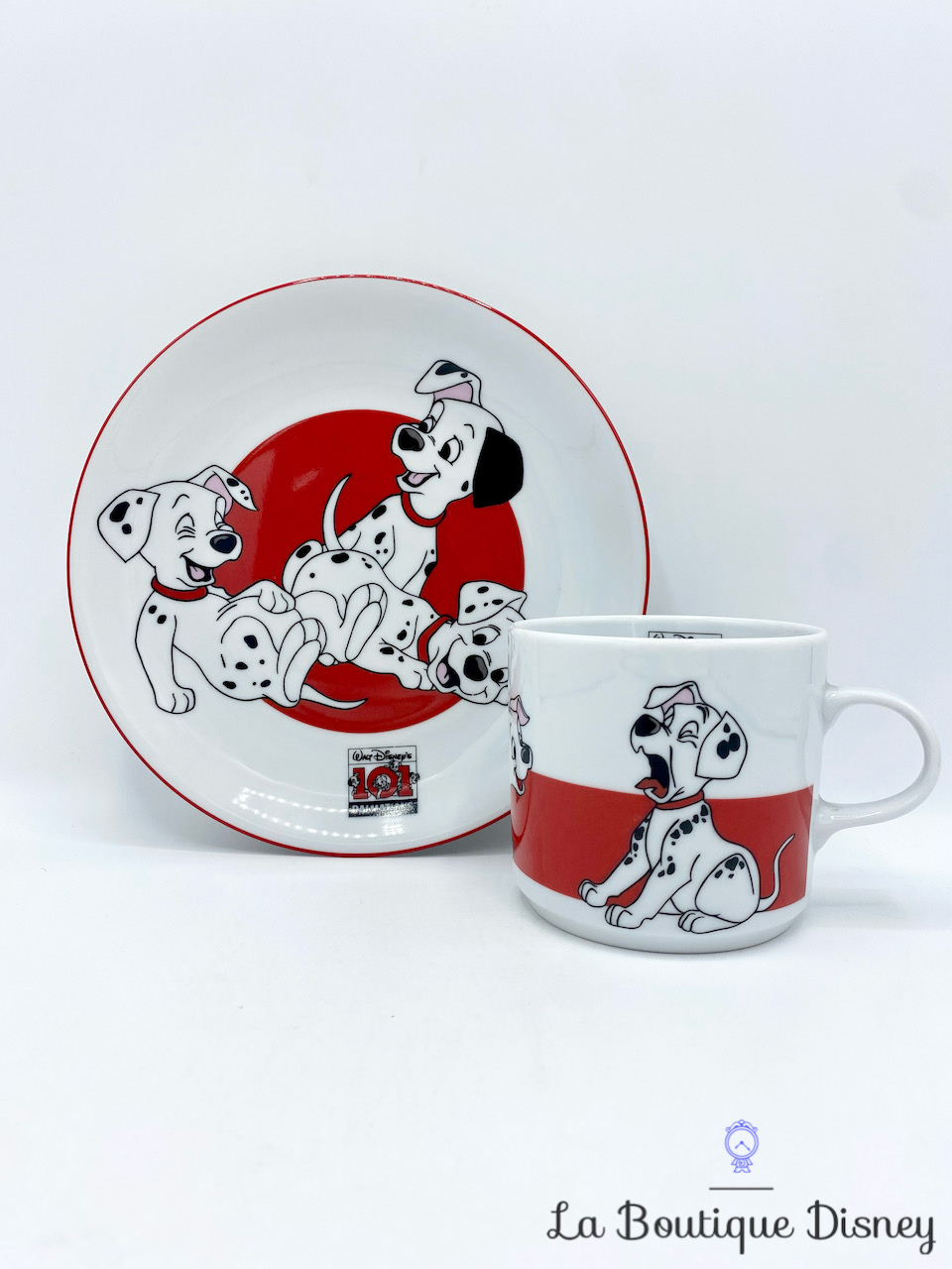 Ensemble Assiette Tasse Les 101 Dalmatiens Walt Disney\'s Tables et Couleurs porcelaine chiots rouge