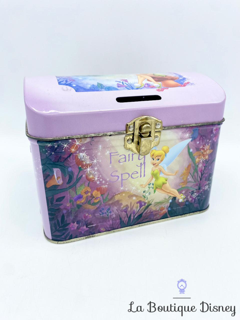 Tirelire métal Fée Clochette Magic Sparkles Disney Fairies boite coffre violet