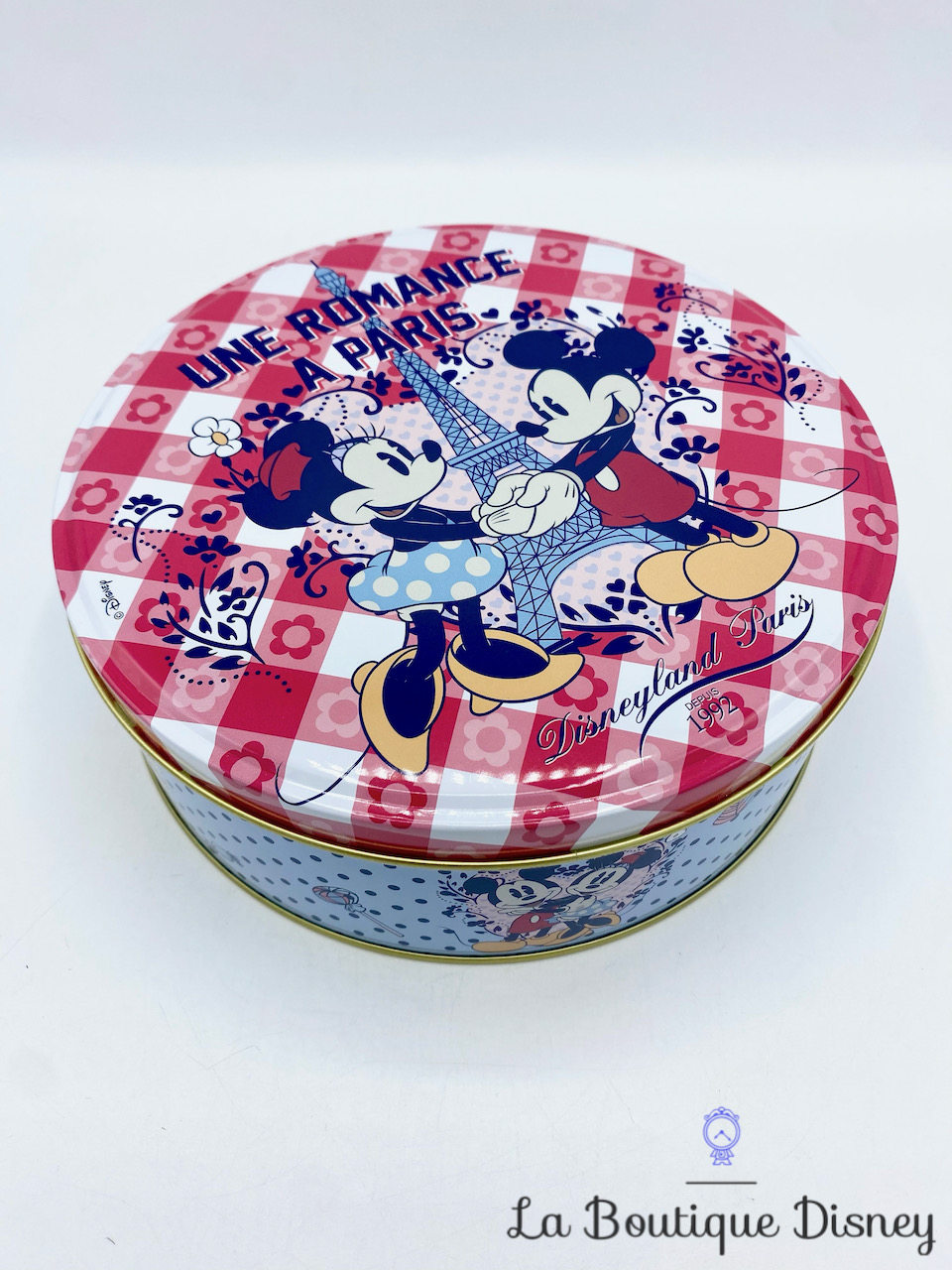 Boite métal Mickey Minnie Mouse Une Romance à Paris Disneyland Paris Disney rond gâteaux biscuits Tour Eiffel