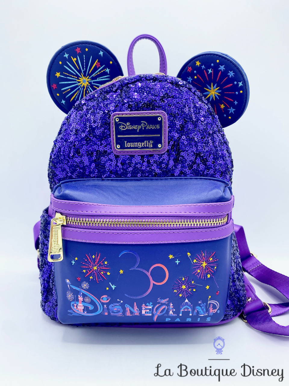 Sac à dos Loungefly 30 ans Disneyland Paris 30ème anniversaire Disney Parks  violet strass sequins