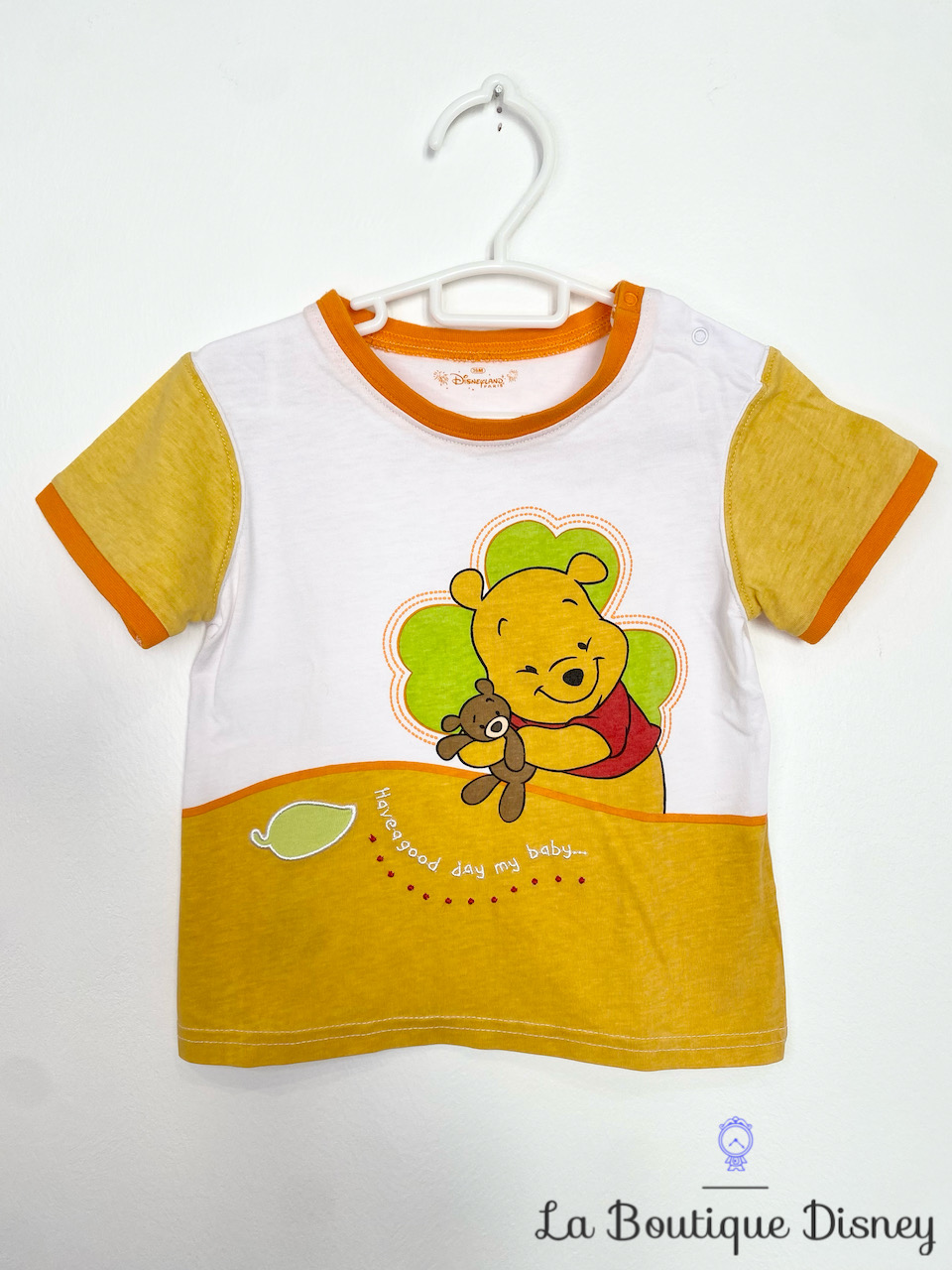 Tee Shirt Winnie l\'ourson Disneyland Paris Disney taille 3 ans trèfle blanc orange