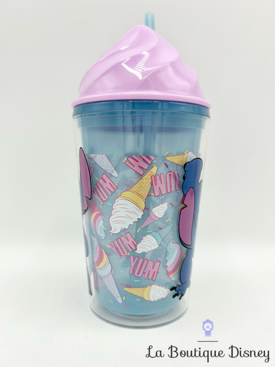 Gobelet paille Stitch Glace Disney Store 2017 verre plastique bleu rose