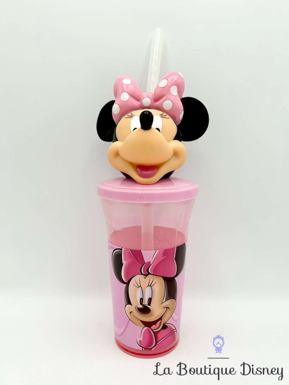 Gobelet Paille Minnie Mouse Portrait Disneyland Paris Disney verre plastique rose relief 3D