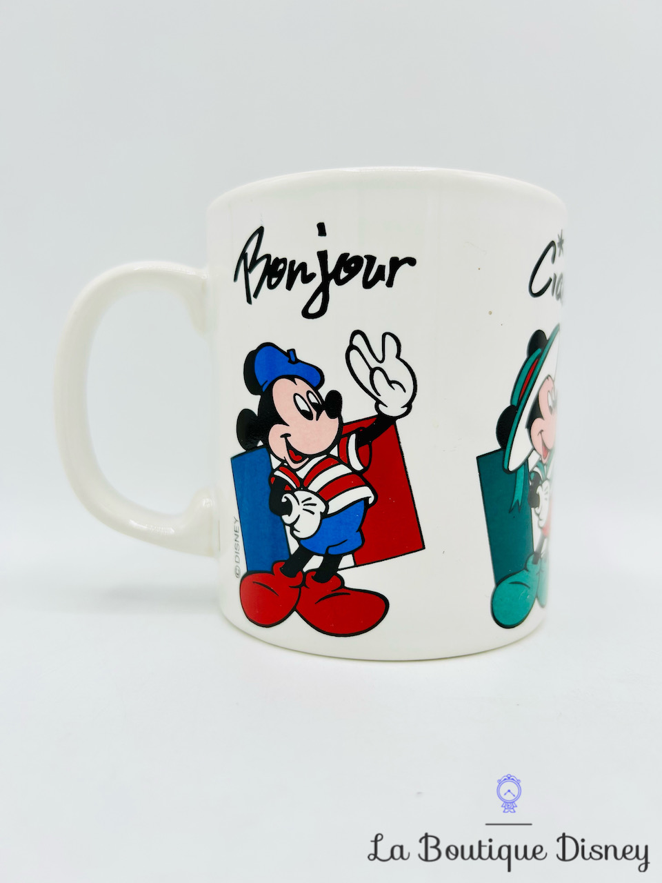 Tasse Mickey Mouse Bonjour Disney mug Staffordshire England drapeau pays vintage