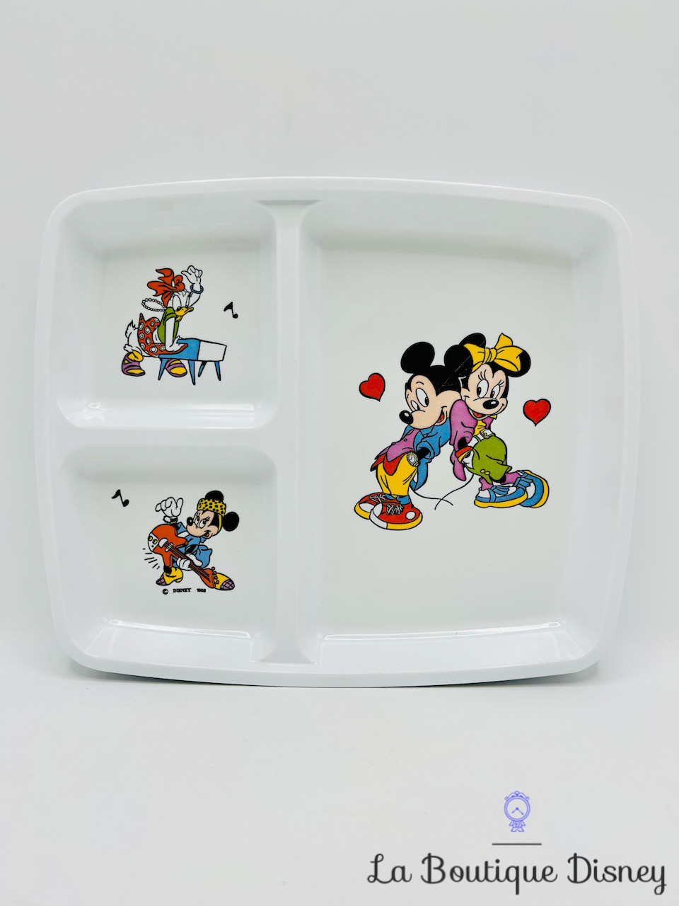 Assiette compartiments Mickey Minnie Daisy Disney 1988 melamine vintage
