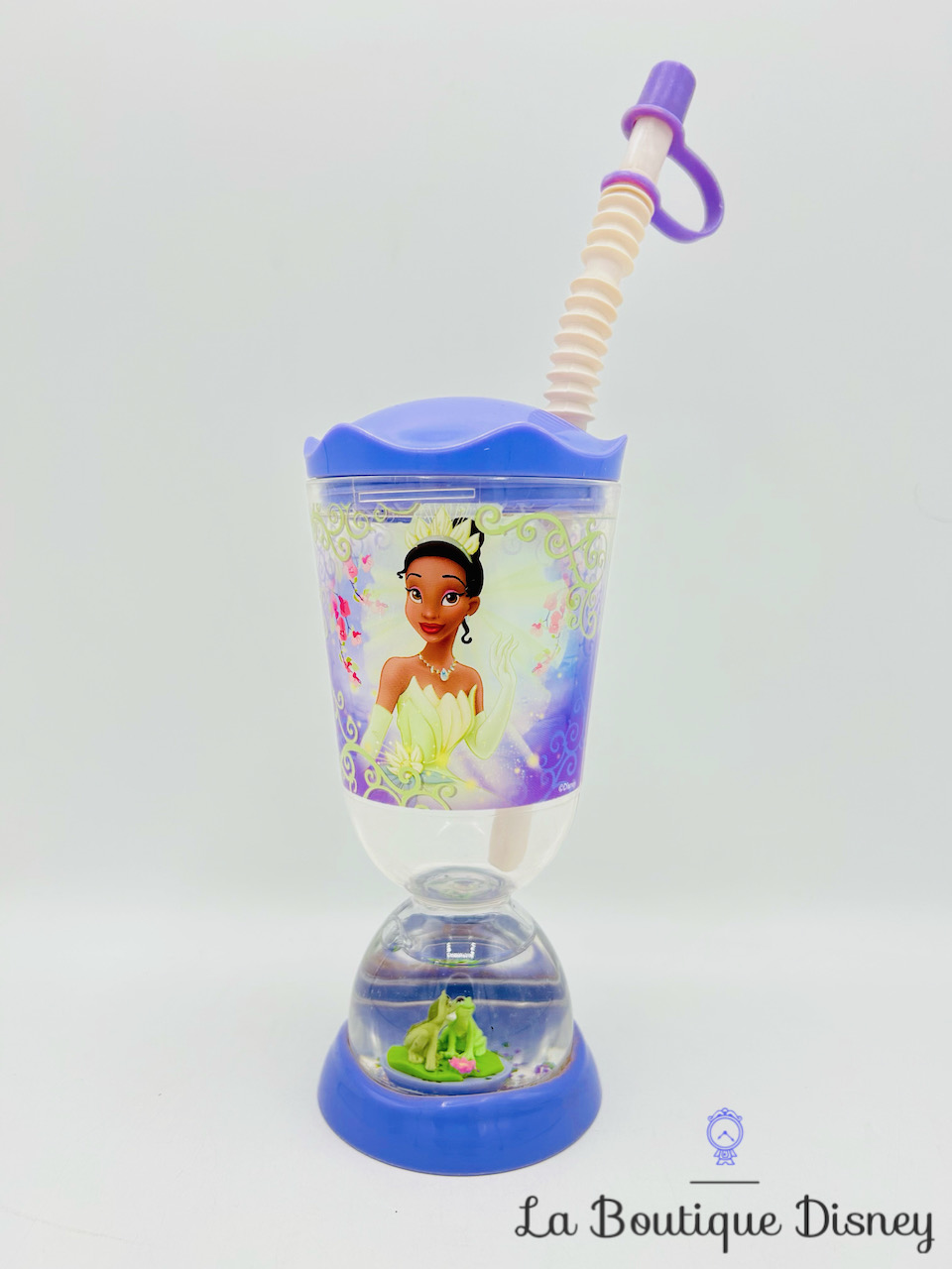 Gobelet paille Tiana La princesse et la grenouille Disney Store verre plastique violet