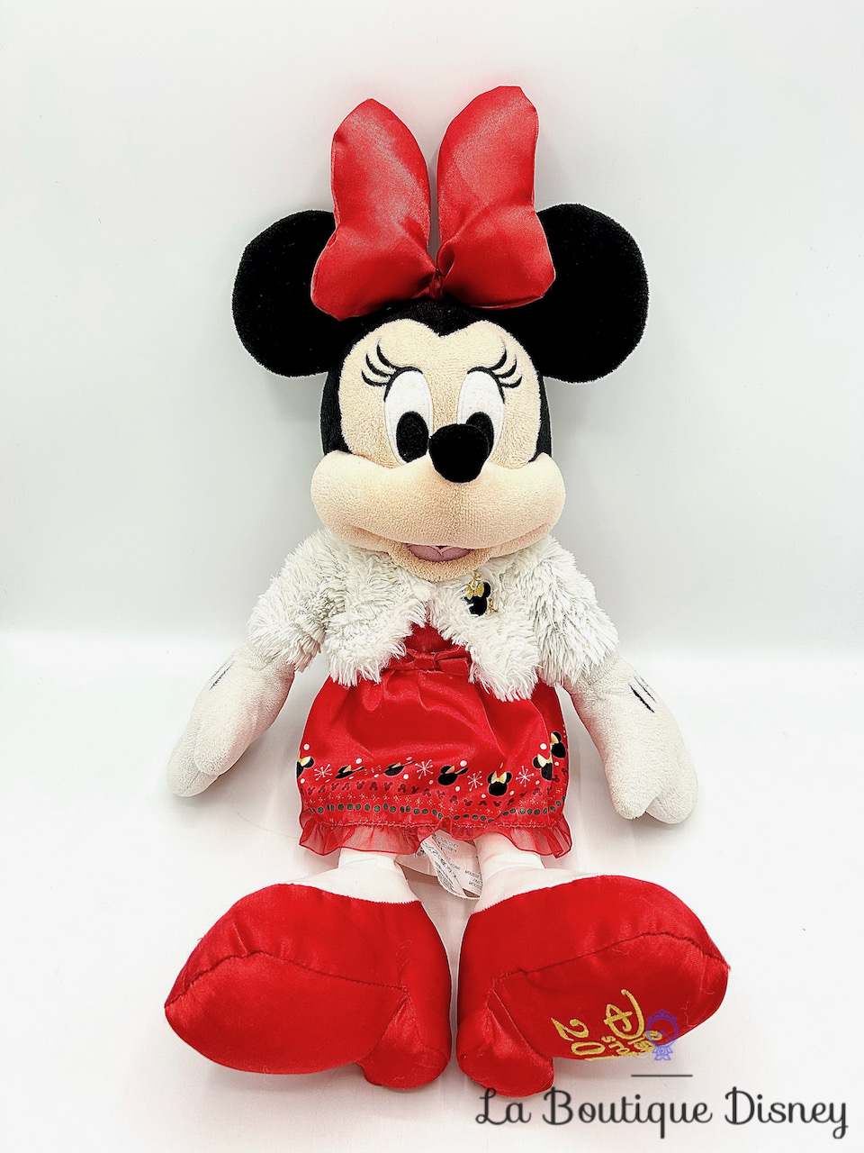 Peluche Minnie Mouse Noël Disney Store 2018 robe rouge 44 cm
