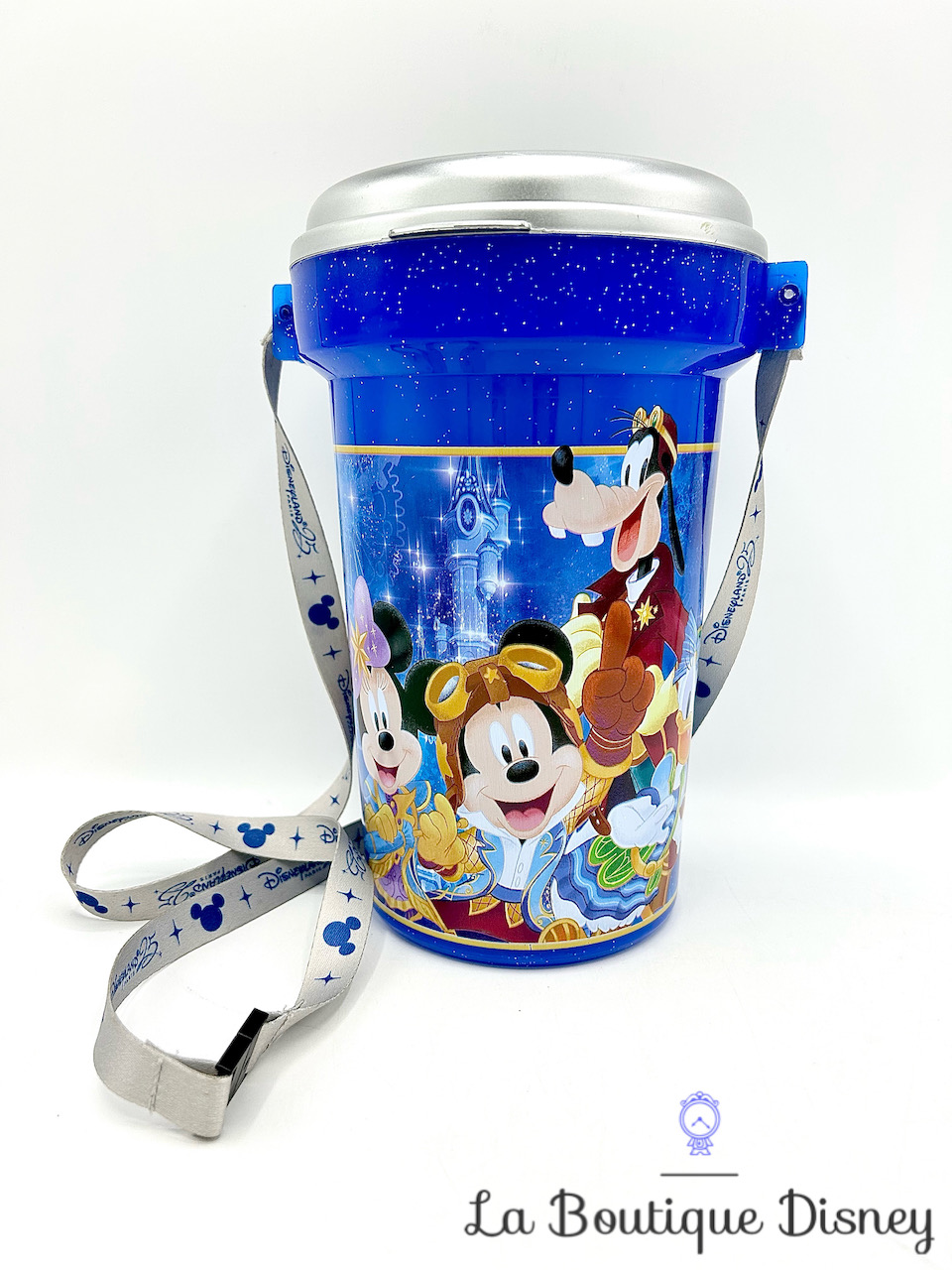 Seau Pop corn 25 ème Anniversaire Disneyland Paris 25 ans Disney boite plastique bleu Bucket