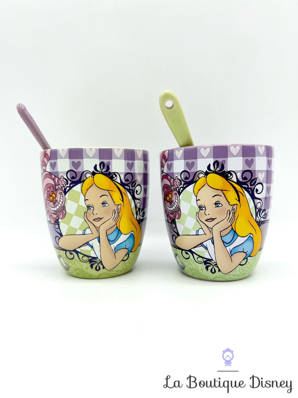 Paire Tasses Alice au pays des Merveilles Disneyland Paris mug expresso Disney Tea Time à Paris verrine cuillère duo