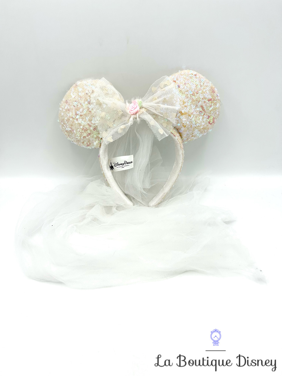 Serre tête Oreilles Minnie Mouse Mariée Disney Parks Disneyland Ears sequins blanc voile mariage