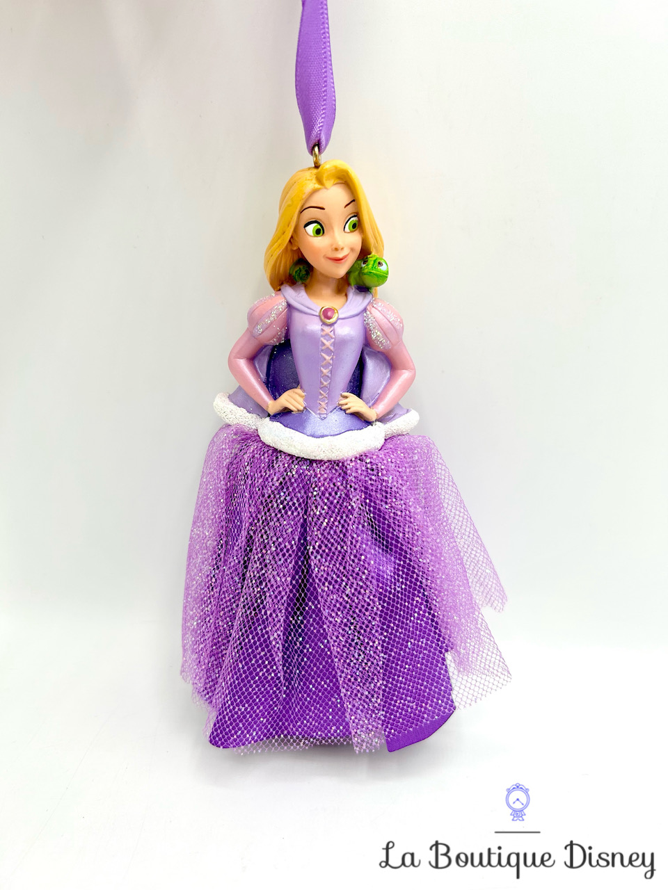Ornement Noël Raiponce Pascal Disney Store 2013 princesse robe tissu boule suspension