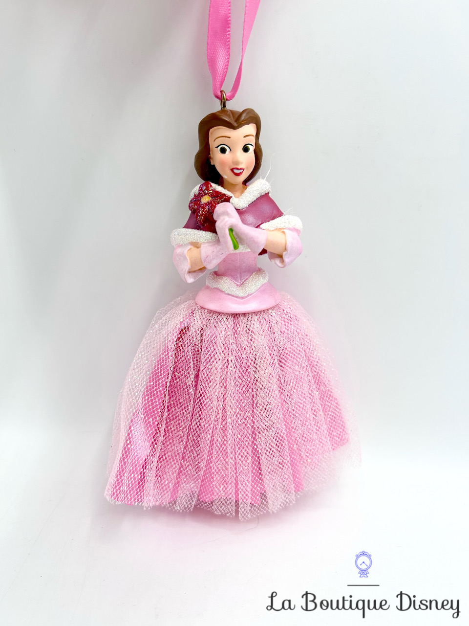Ornement Noël Belle Hiver Fleur Disney Store 2013 La belle et la Bête princesse robe tissu boule suspension
