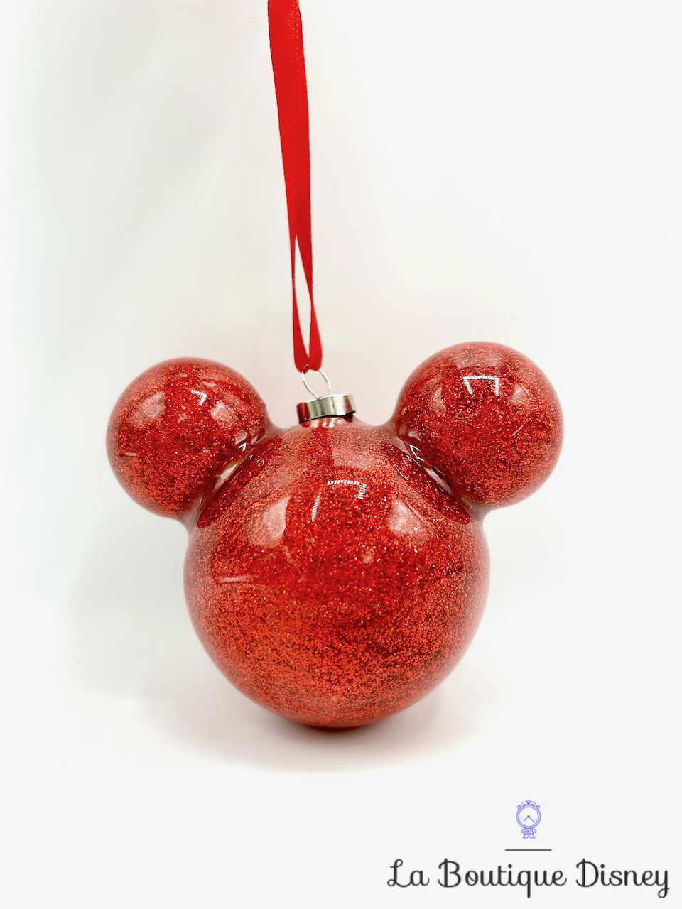 Boule Noël Tête Mickey Mouse paillettes rouge Disney ornement suspension
