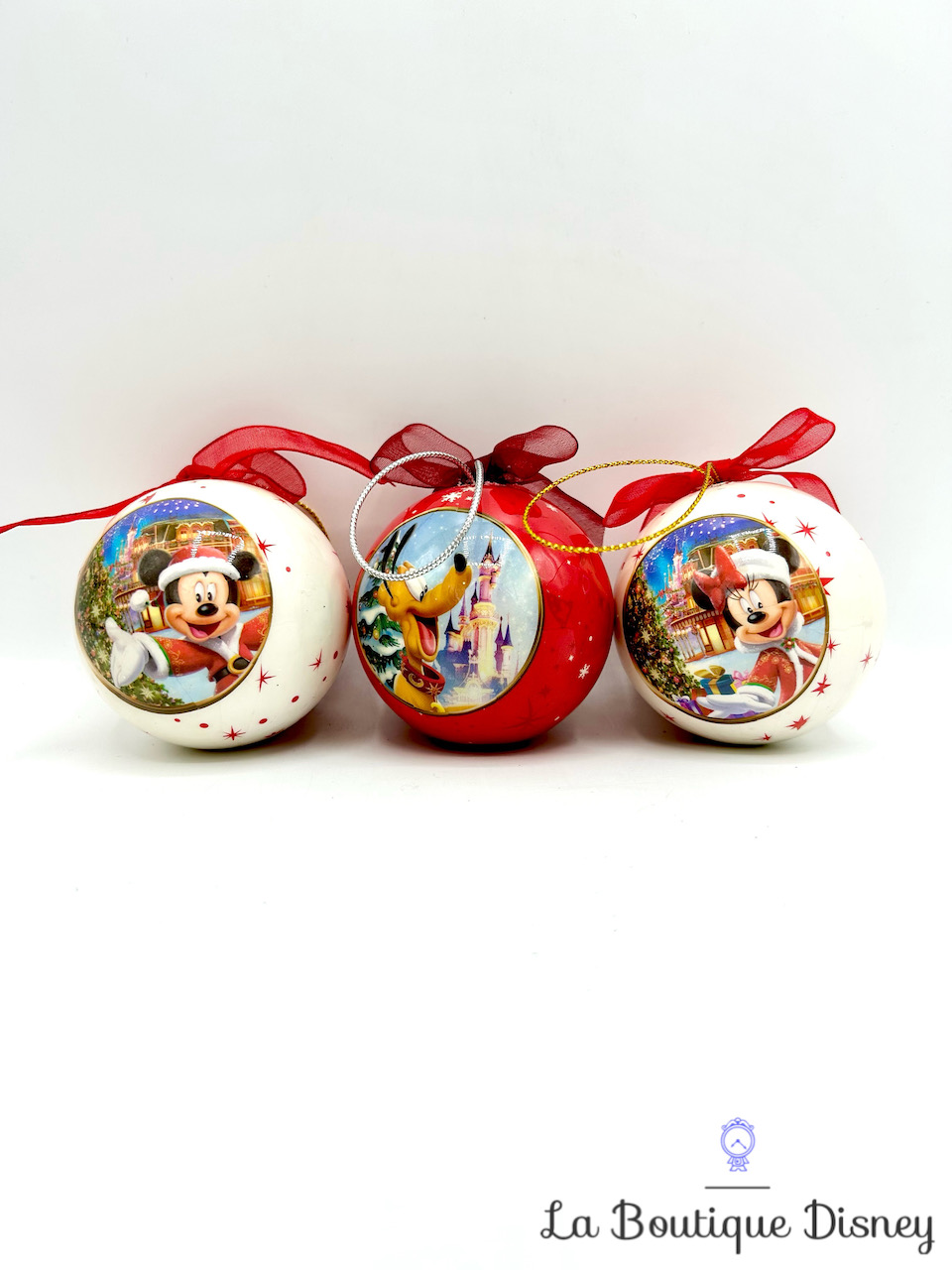 Boules Noël Mickey Minnie Pluto 20 ème Anniversaire Disneyland Paris 20 ans Disney ornements suspensions