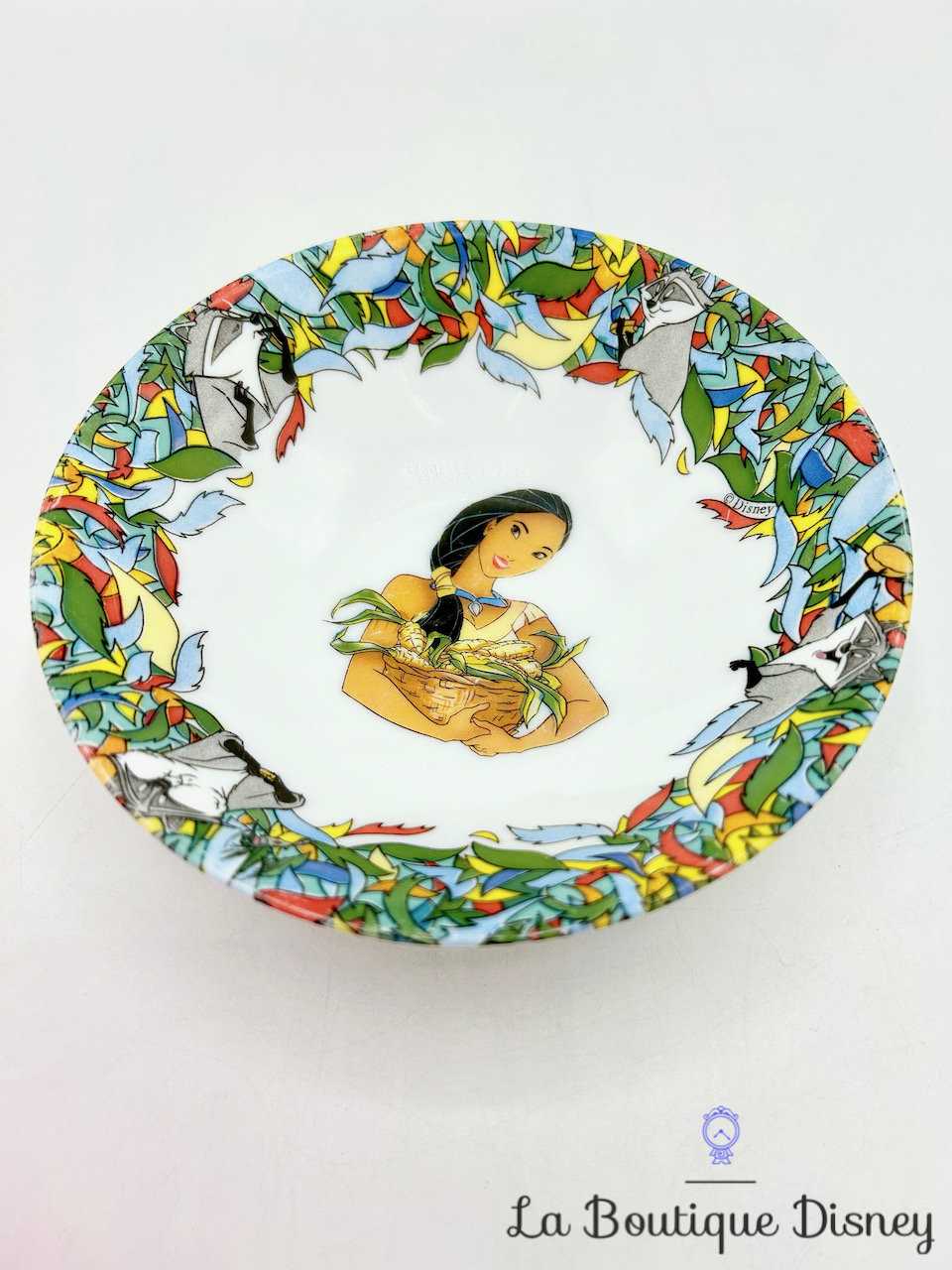Assiette creuse Pocahontas Meeko Disney Arcopal vintage feuilles