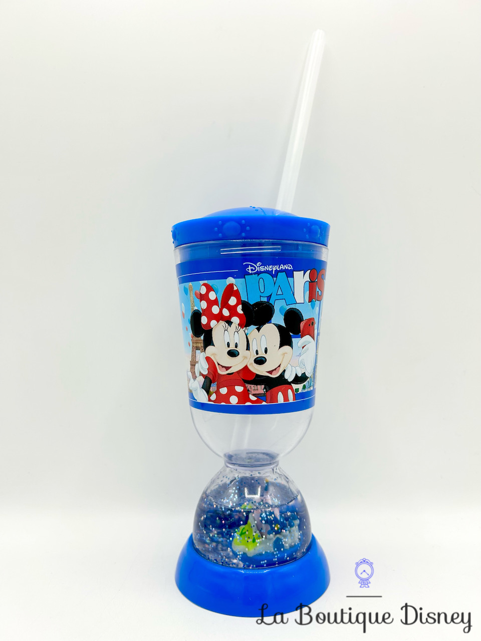 Gobelet paille Mickey et ses amis Tour Eiffel Disneyland Paris 2018 Disney verre plastique bleu château