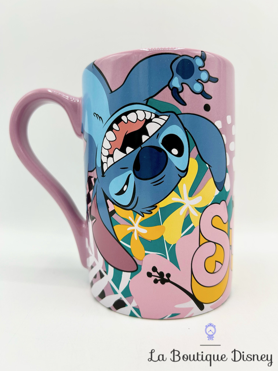 Tasse Stitch Souillon Disney Store mug shopDisney Lilo et Stitch bleu violet feuilles