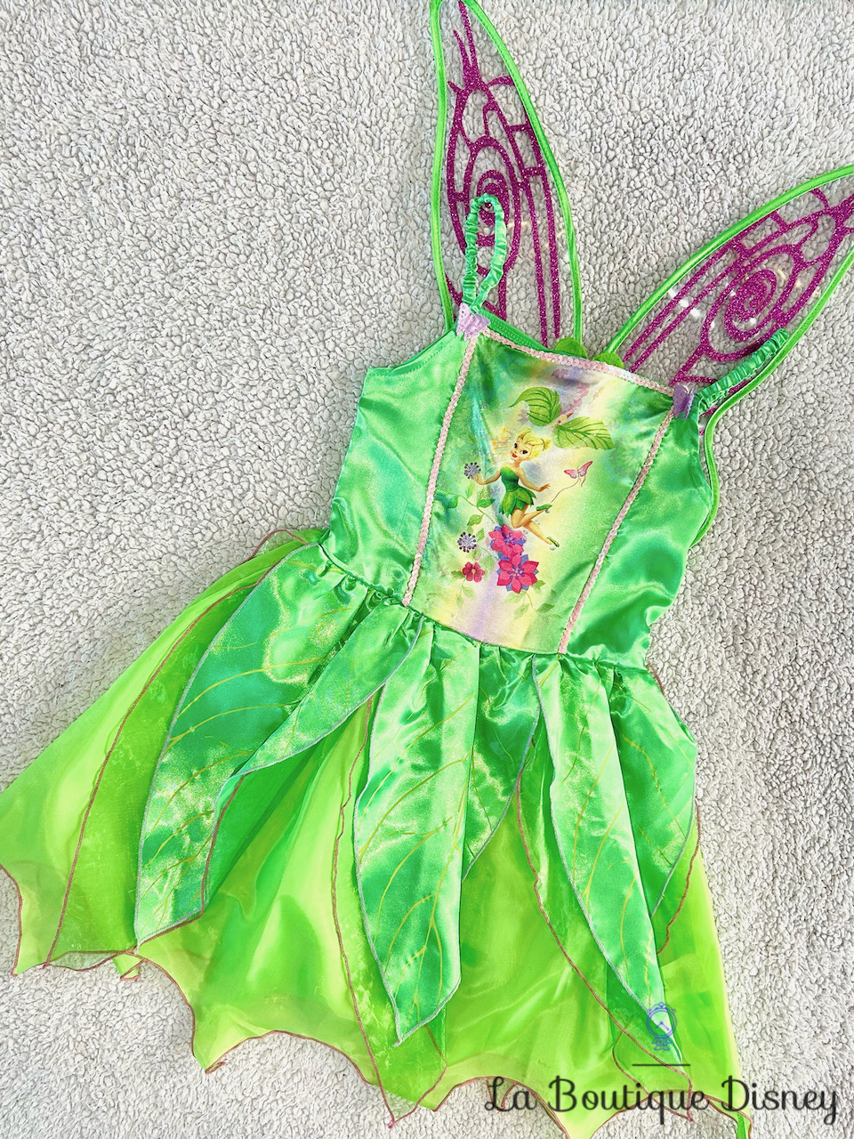 Déguisement Fée Clochette Disney Fairies Logitoys taille 7/8 ans robe vert ailes