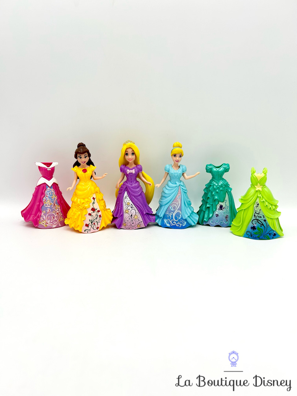 Figurines Magiclip Raiponce Cendrillon Belle Disney Mattel polly clip robes motifs