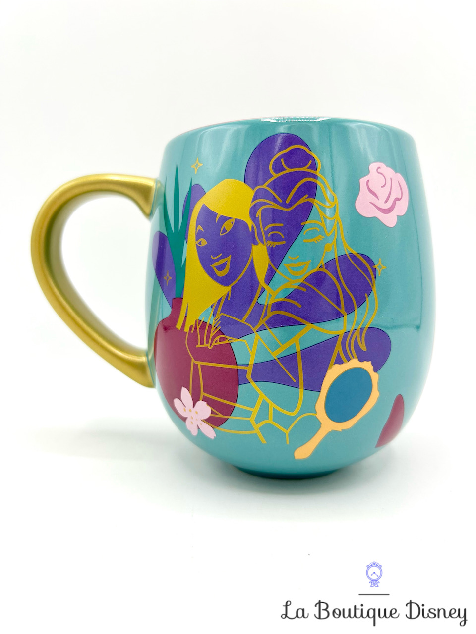 Tasse Princesses Life is a Fairytale Disney Store 2023 mug bleu doré fleurs