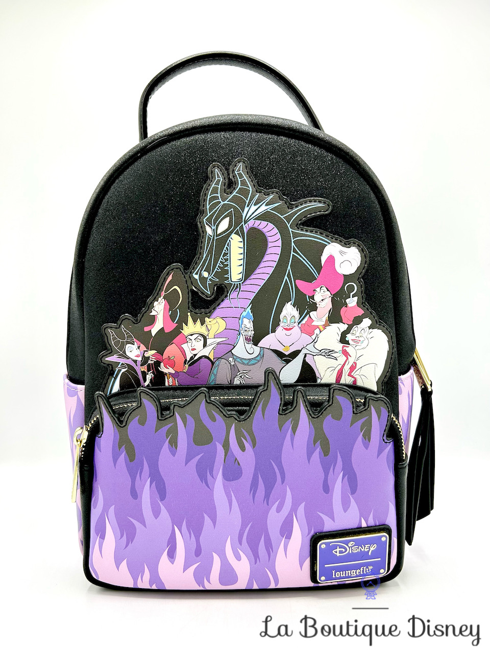 Sac à dos Loungefly Villains Purple Flame Disney Backpack noir violet méchants flammes